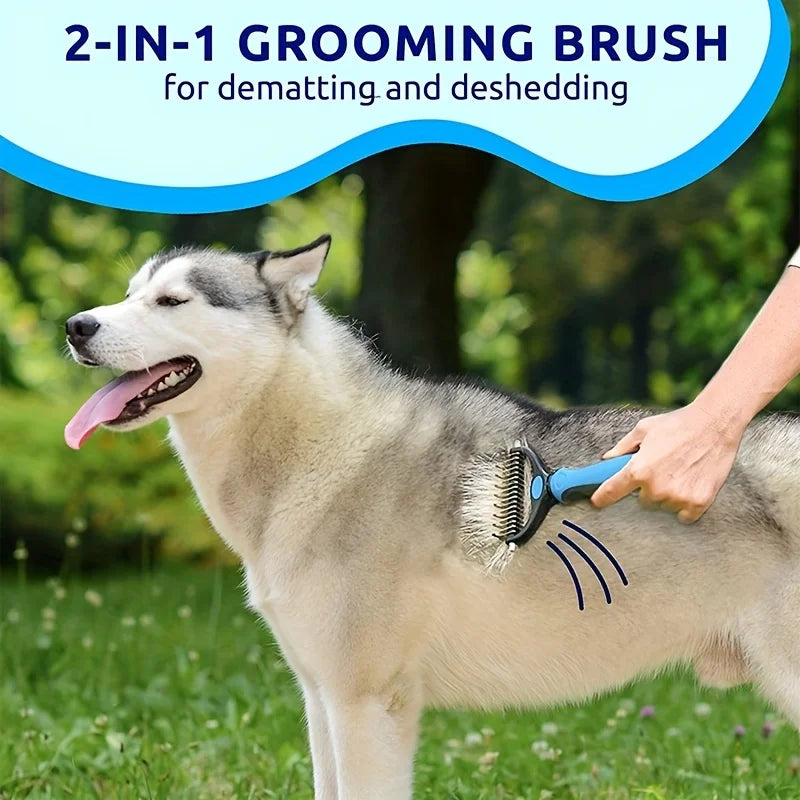 Double-Sided Pet Grooming Tool – Stainless Steel Dog Comb for Shedding & Dematting