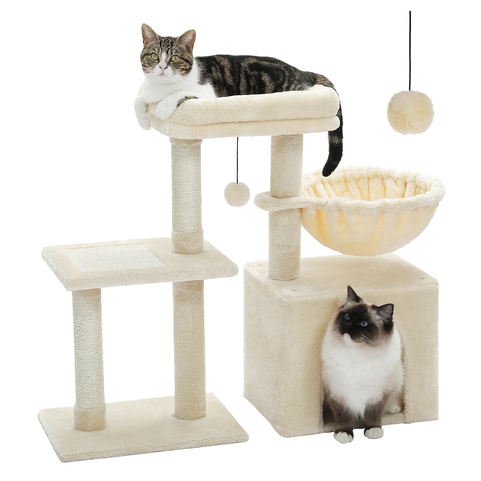 Cat Tree Tower for Indoor Cats – 2-Style Cat Activity Center with Scratching Posts, Large Hammock & Removable Top Perch, Grey