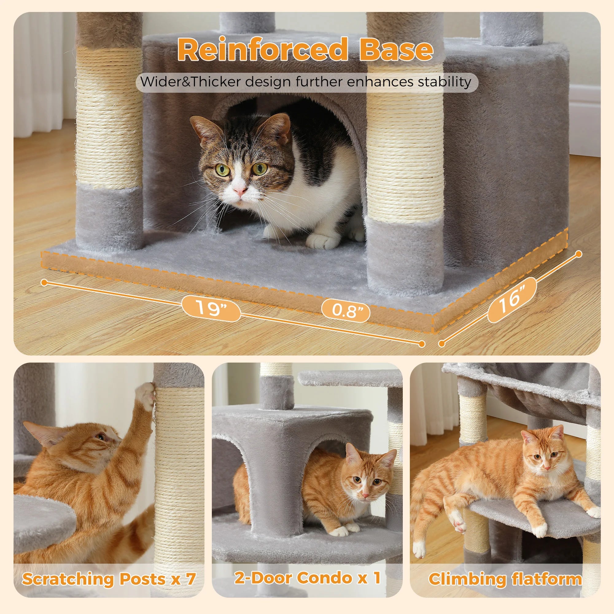 Large Cat Tree Tower for Indoor Cats – Multi-Level Cat Condo with Sisal Scratching Posts, Hammock, Padded Perches & Toys