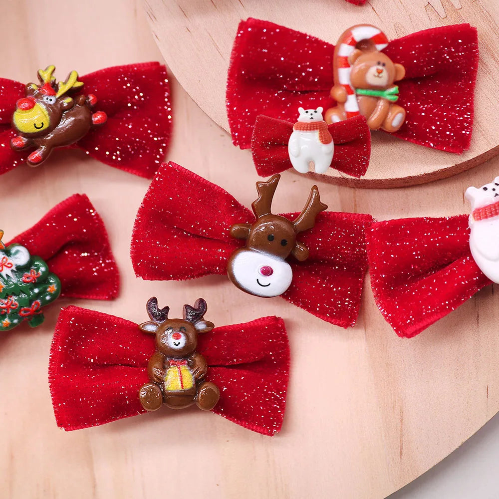 10/20-Pack Handmade Christmas Dog Bows – Metal Clip Hairpins for Dogs & Puppies