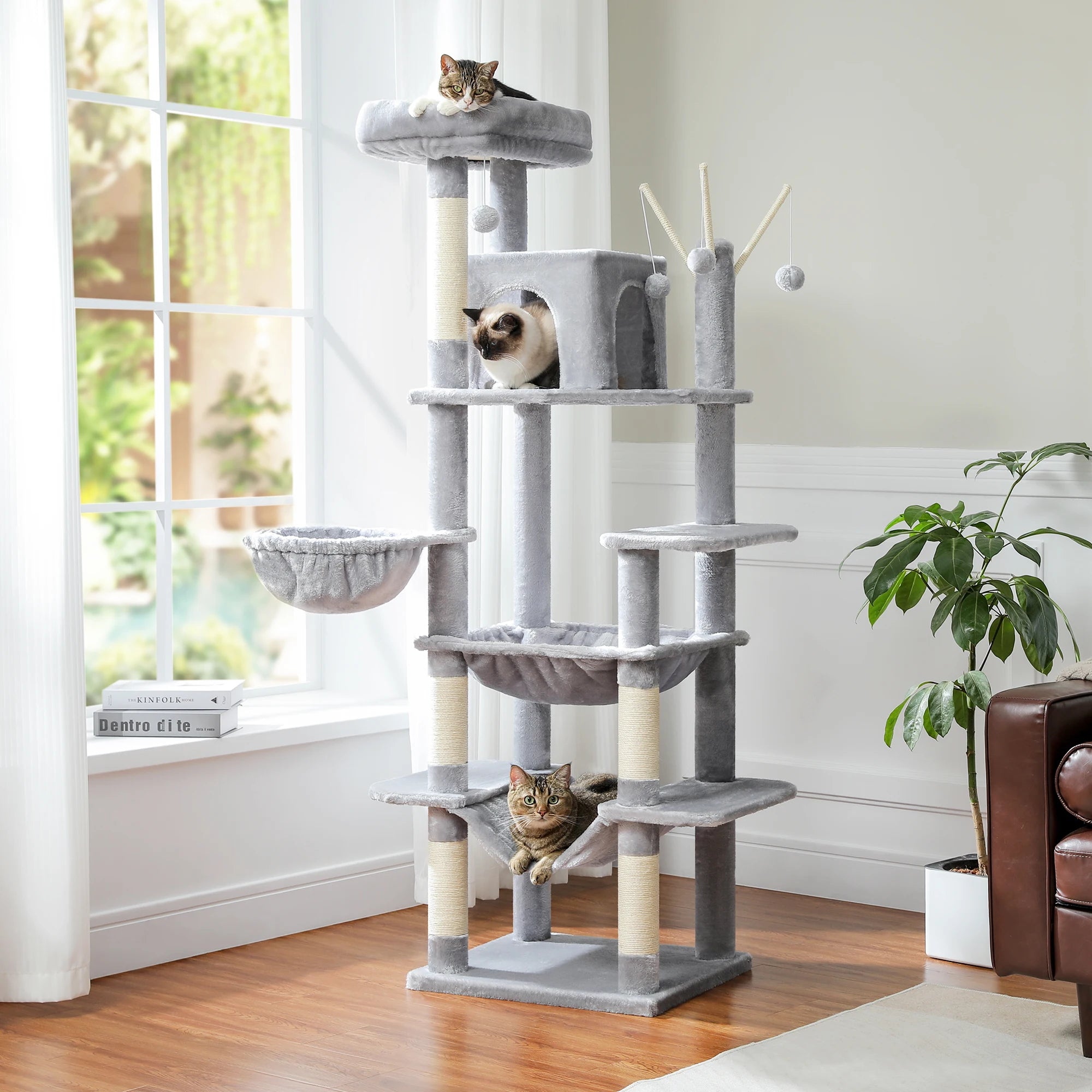 Multi-Level Cat Tree Tower for Indoor Cats – Modern Cat Furniture with Scratching Posts, Condo & Large Hammock