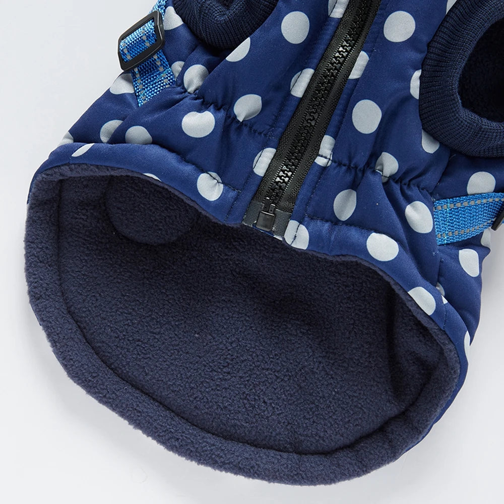 Winter Pet Dog Waterproof Coat with Harness – Warm Cotton Hooded Jacket for Small Dogs & Cats