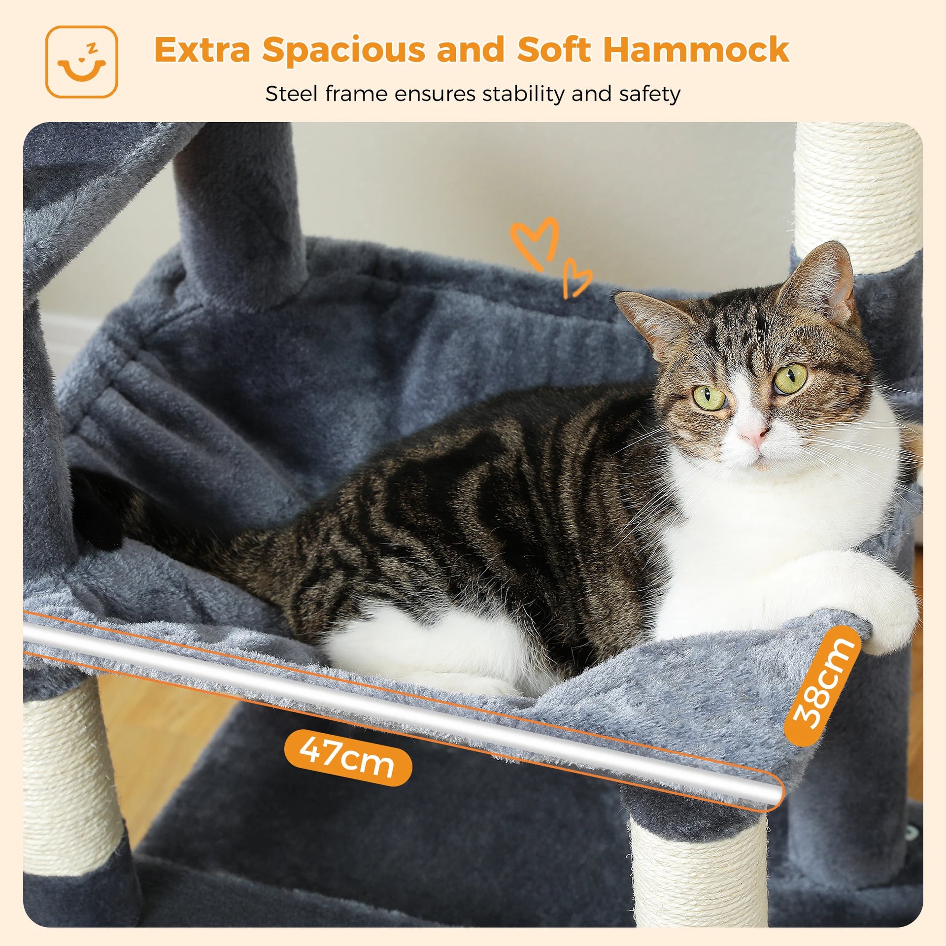 Large Cat Tree Tower for Indoor Cats – Multi-Level Cat Condo with Sisal Scratching Posts, Hammock, Padded Perches & Toys
