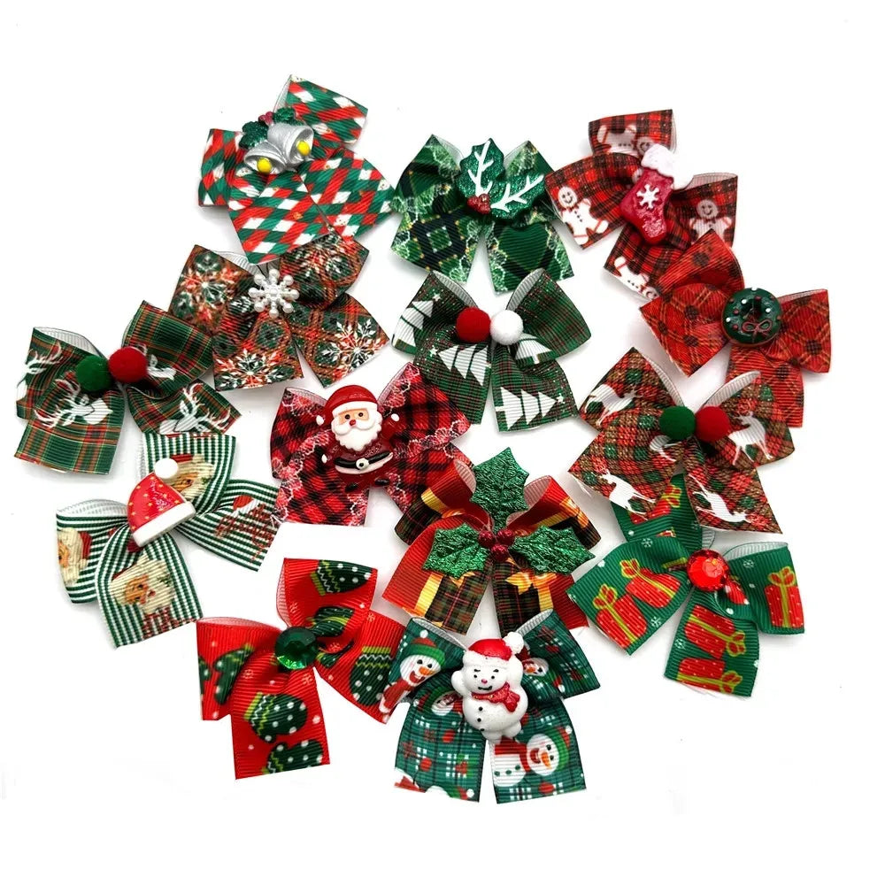 50-Pack Christmas Dog Hair Bows – Small Dog Grooming Accessories