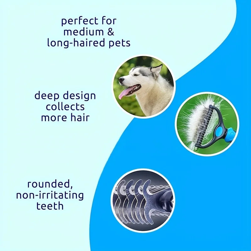 Double-Sided Pet Grooming Tool – Stainless Steel Dog Comb for Shedding & Dematting