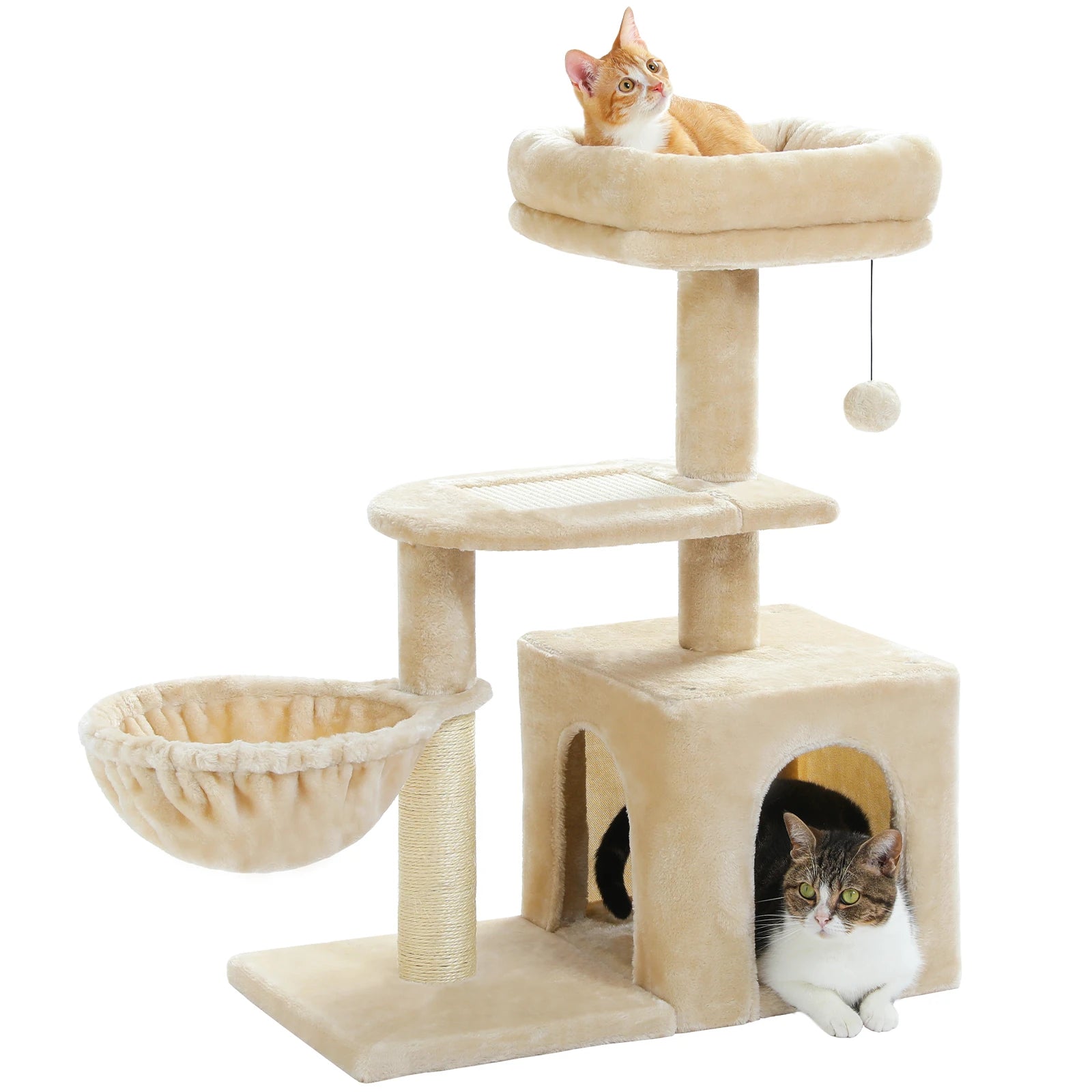 Cat Tree Tower for Indoor Cats – 2-Style Cat Activity Center with Scratching Posts, Large Hammock & Removable Top Perch, Grey