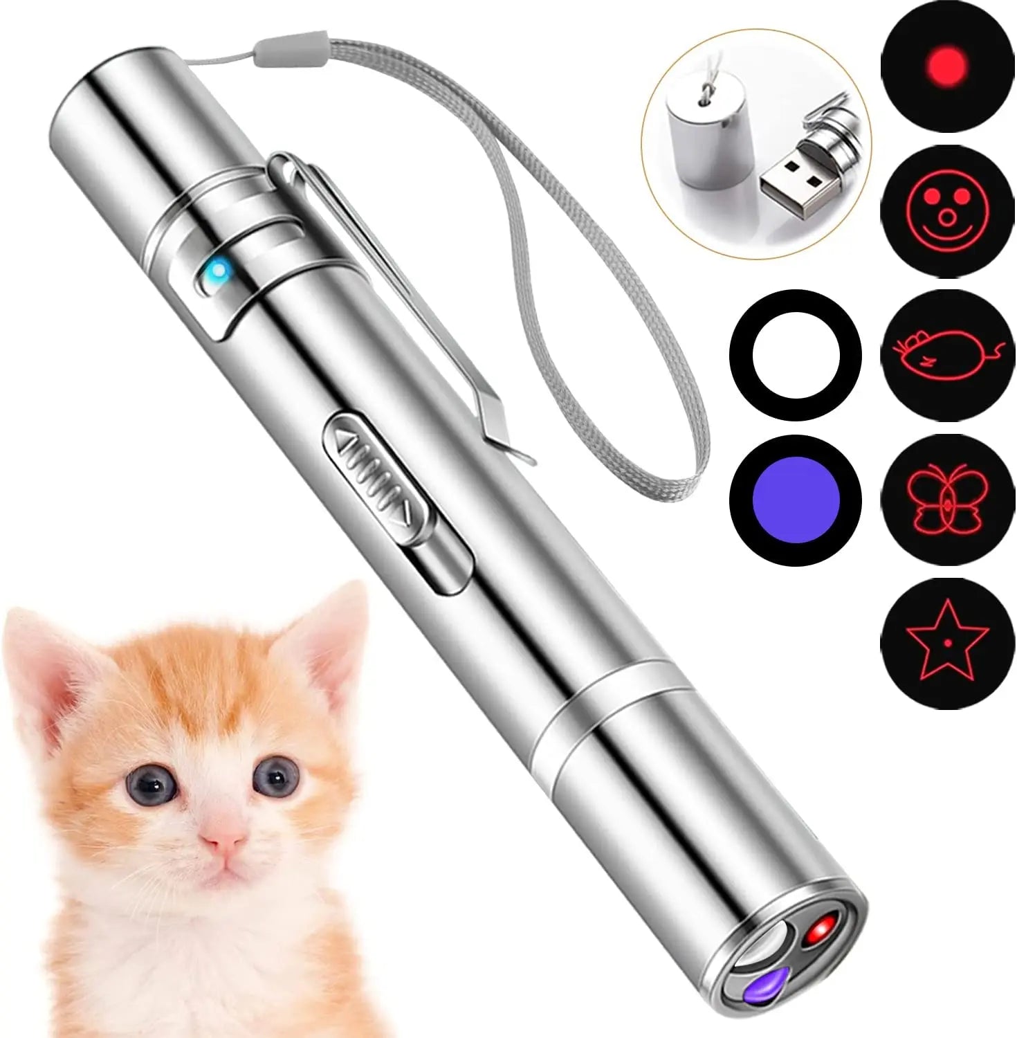 3-in-1 USB Rechargeable Cat Laser Pointer – LED Cat Toy