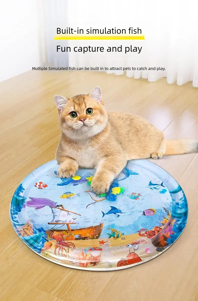 Interactive Cat Water Play Mat with Floating Fish – PVC Sensory Toy