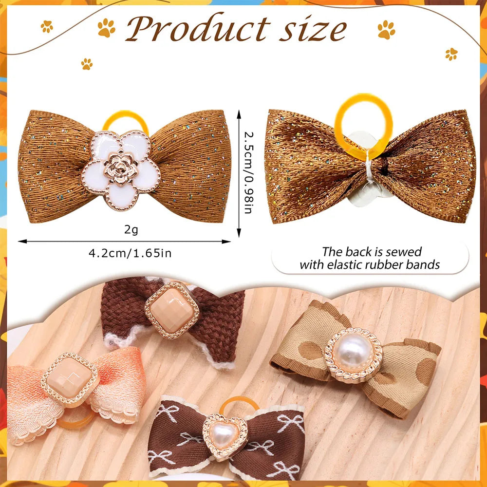 20PCS Pearl Dog Bows with Rubber Bands – Winter Puppy Hair Accessories for Small Dogs