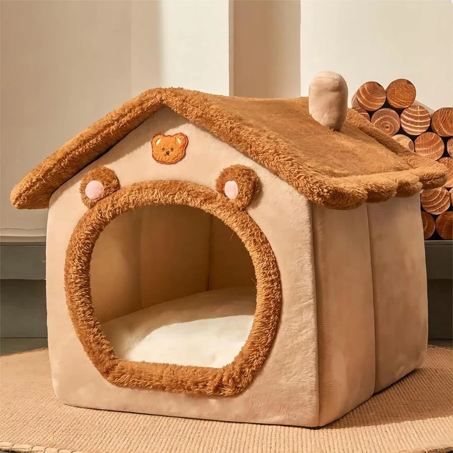 Foldable Cat & Dog House Bed with Removable Washable Cushion