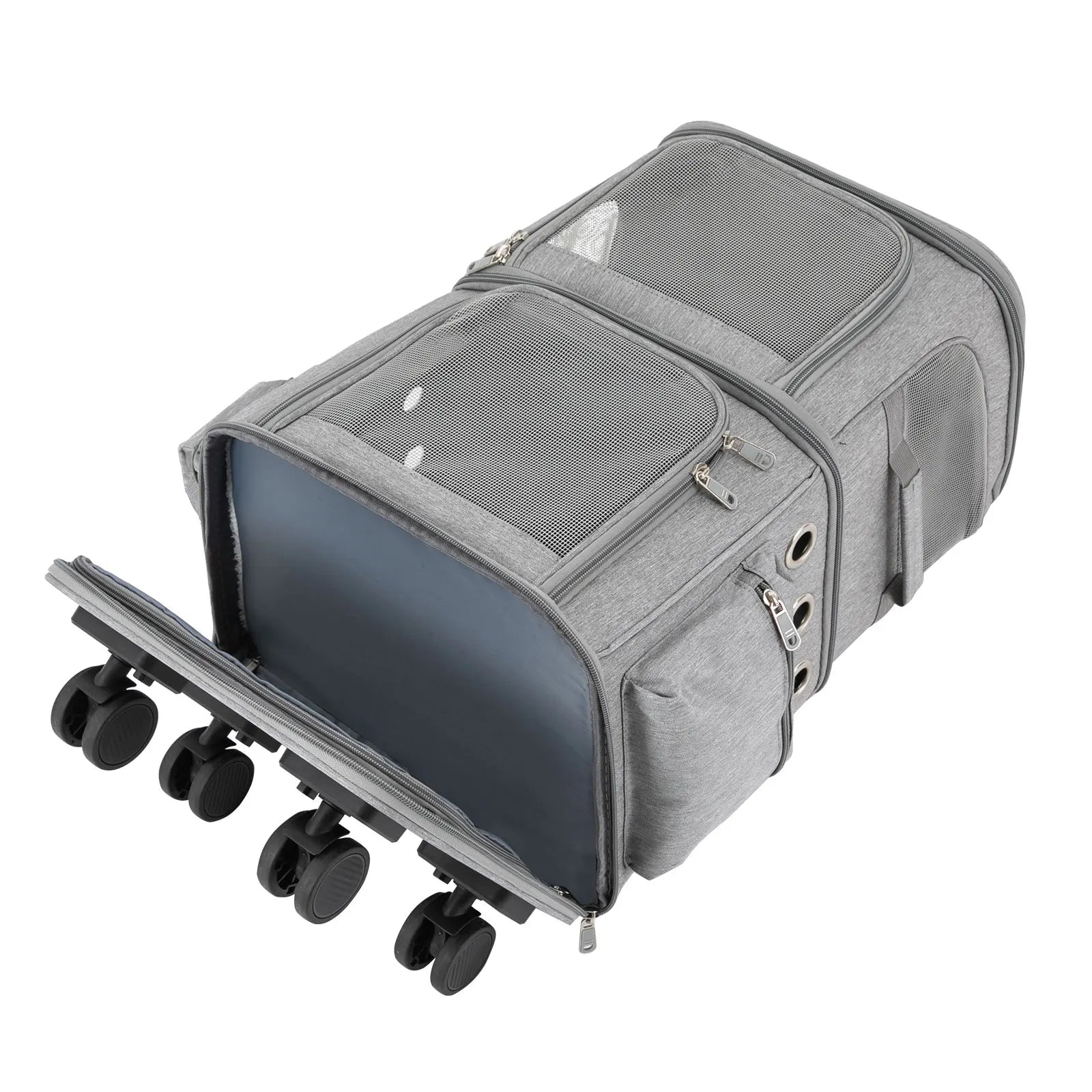 Double-Compartment Cat & Pet Rolling Carrier – Ventilated Travel Bag