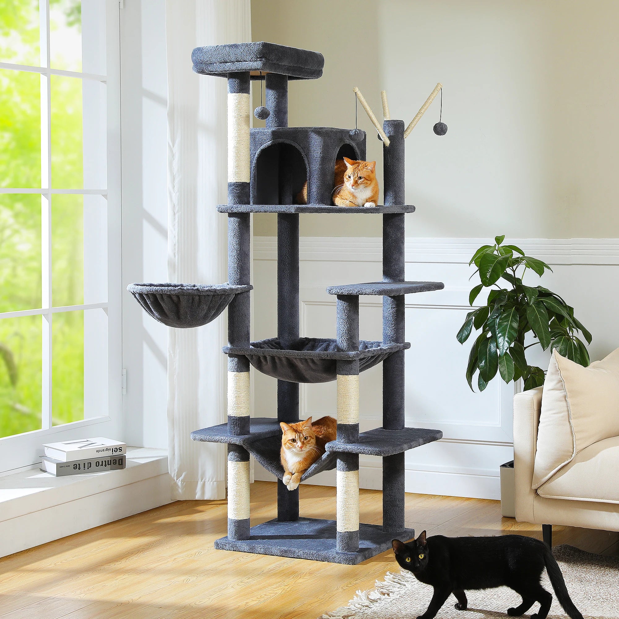 Multi-Level Cat Tree Tower for Indoor Cats – Modern Cat Furniture with Scratching Posts, Condo & Large Hammock