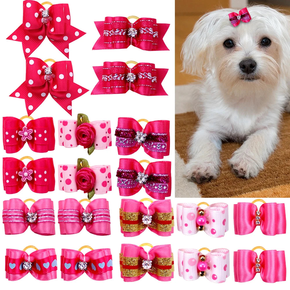 10-Pack Handmade Valentine’s Day Pet Hair Bows – Small Dog & Cat Grooming Accessories