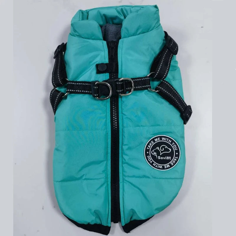 Winter Warm Dog Jacket – Waterproof Pet Coat with Harness, Fleece Vest for Small & Large Dogs