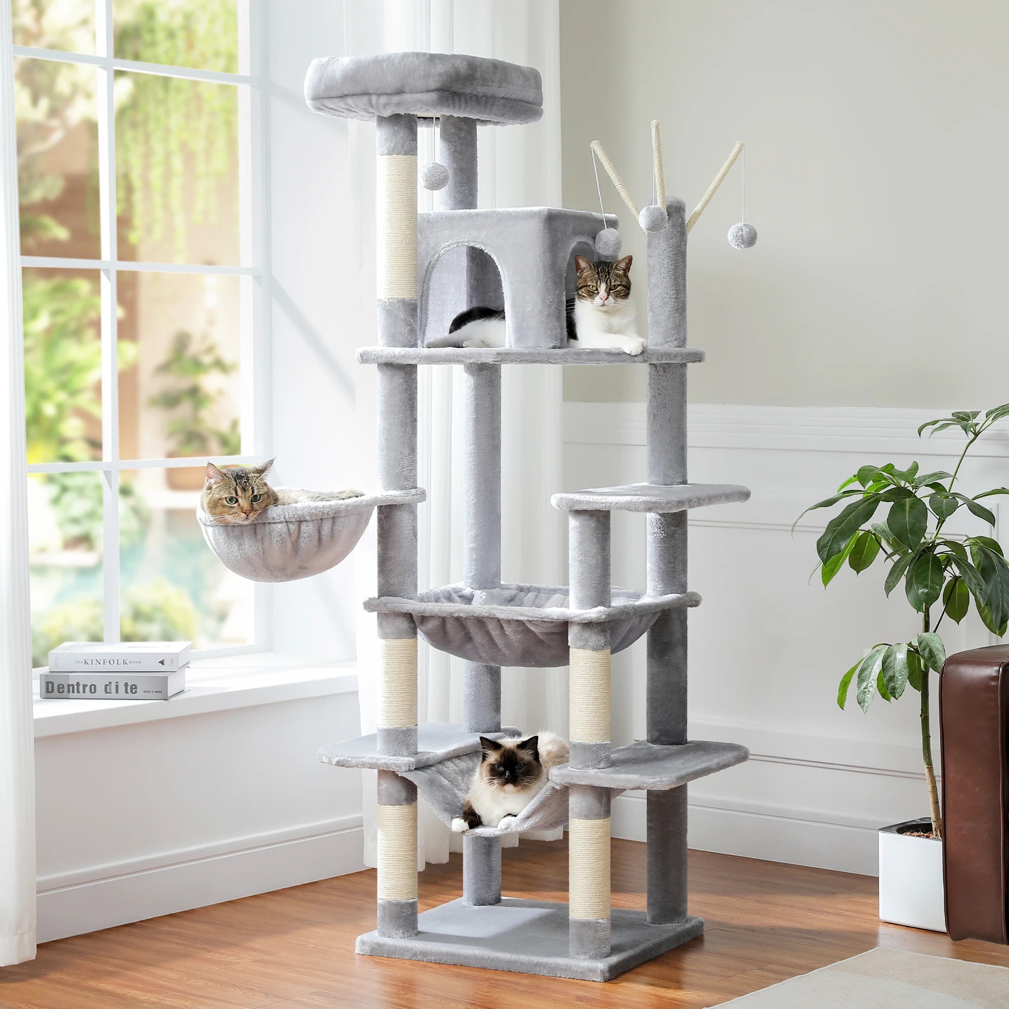 Multi-Level Cat Tree Tower for Indoor Cats – Modern Cat Furniture with Scratching Posts, Condo & Large Hammock