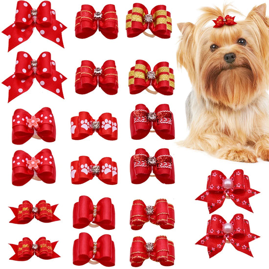10-Pack Handmade Valentine’s Day Pet Hair Bows – Small Dog & Cat Grooming Accessories