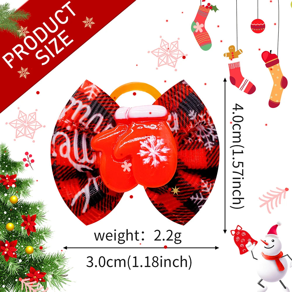 10/20/30-Pack Winter Puppy Bows – Handmade Plaid Dog Hair Accessories with Rubber Bands