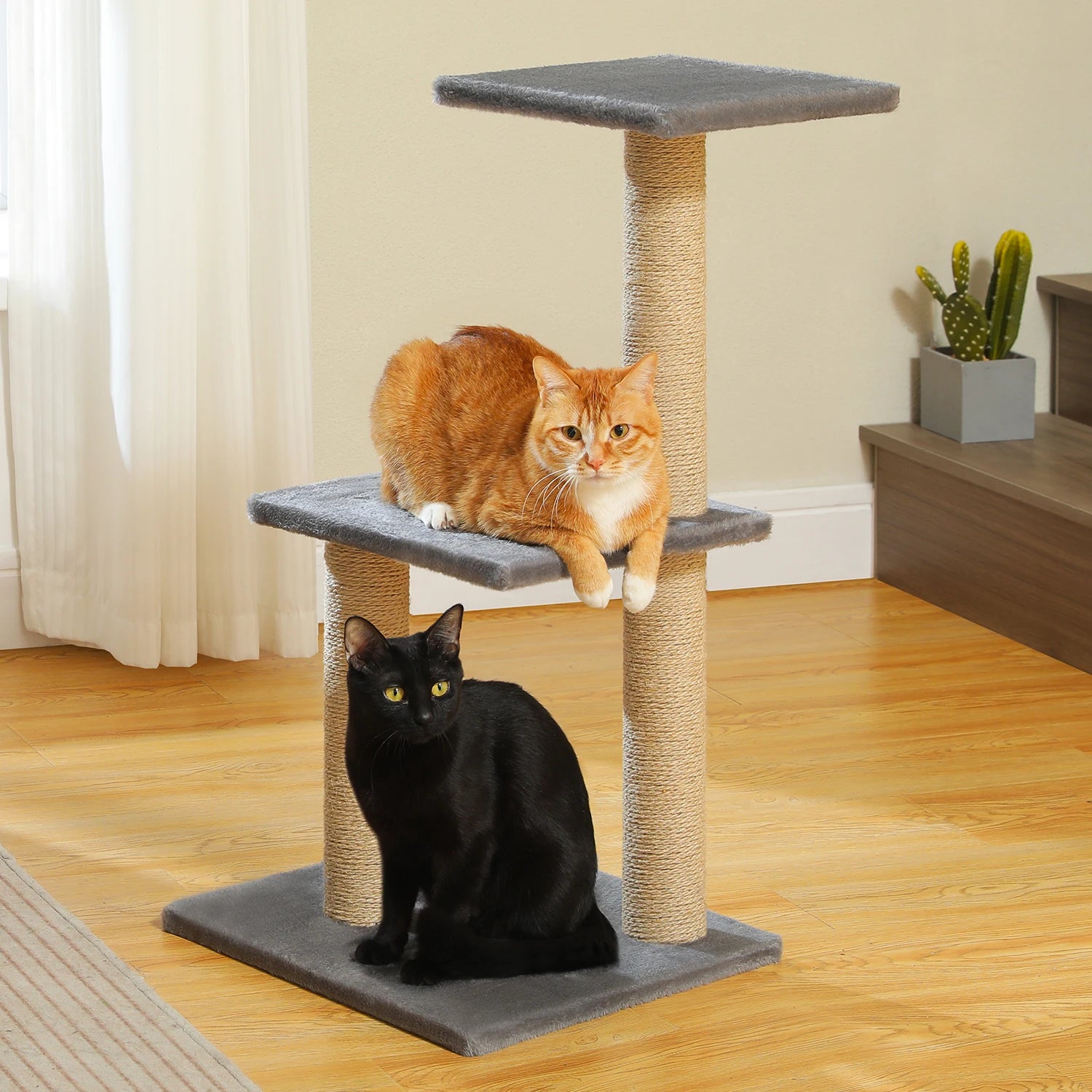 Cat Tree Tower for Indoor Cats – 2-Style Cat Activity Center with Scratching Posts, Large Hammock & Removable Top Perch, Grey