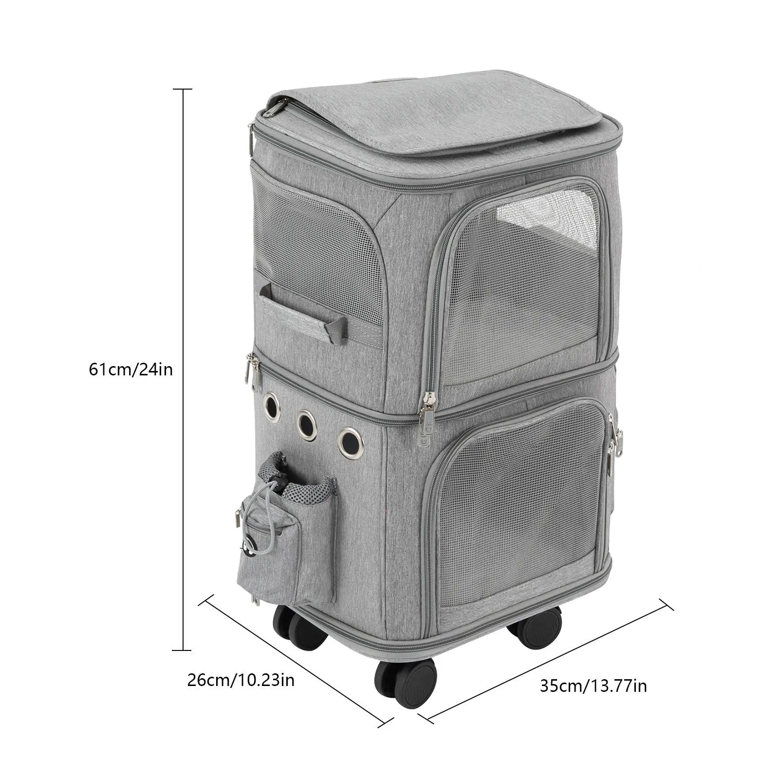Double-Compartment Cat & Pet Rolling Carrier – Ventilated Travel Bag