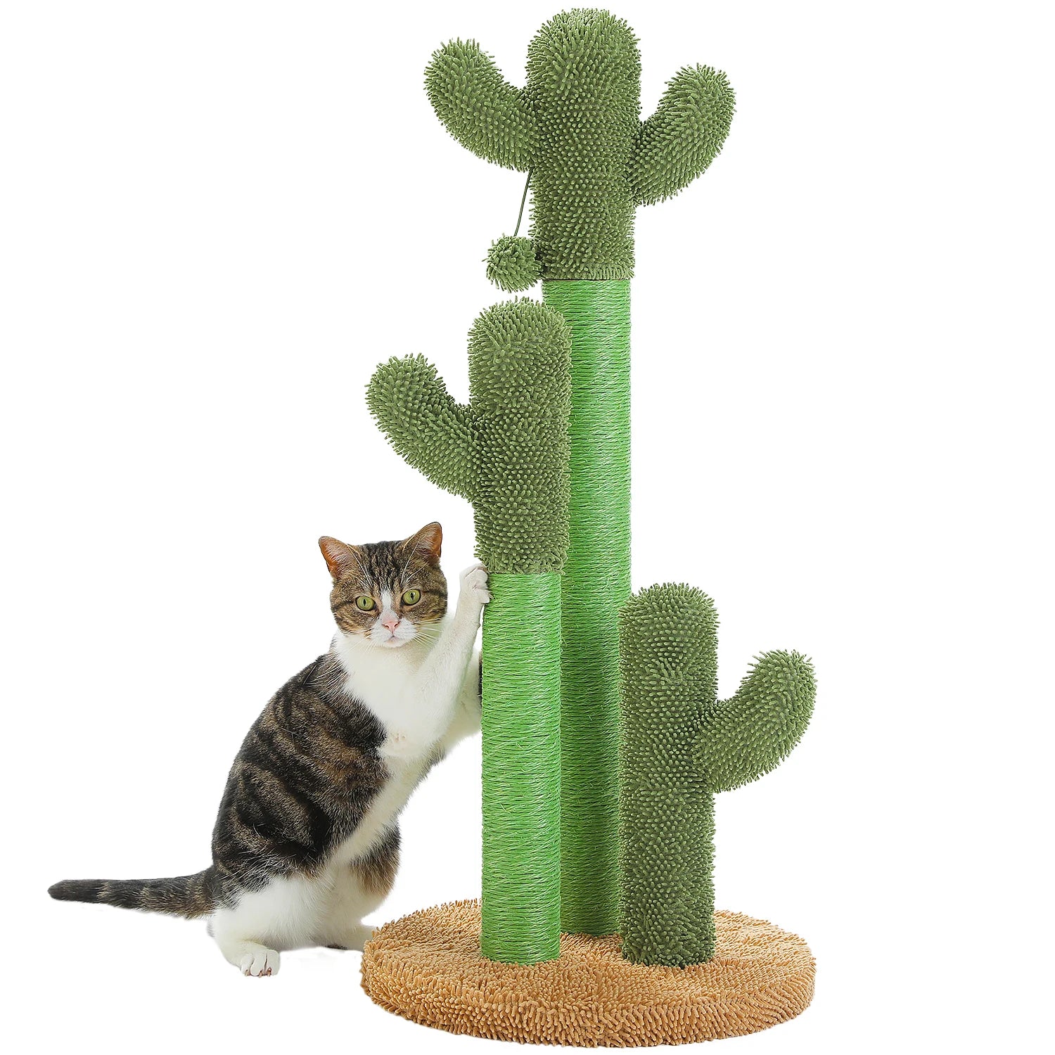 Cactus Cat Scratching Post – Tall Cat Scratcher for Indoor Cats with 3 Sisal Poles & Interactive Dangling Ball Toys