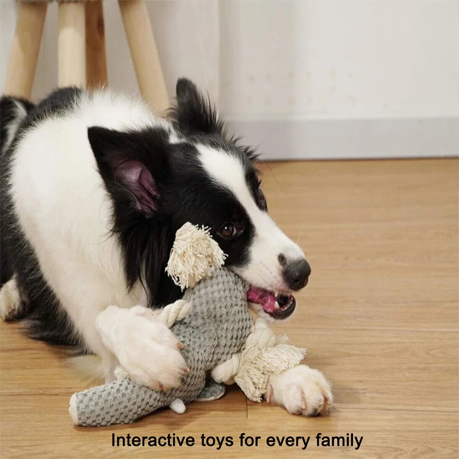 Bite-Resistant Squeaky Plush Dog Toy – Lion, Wolf & Elephant