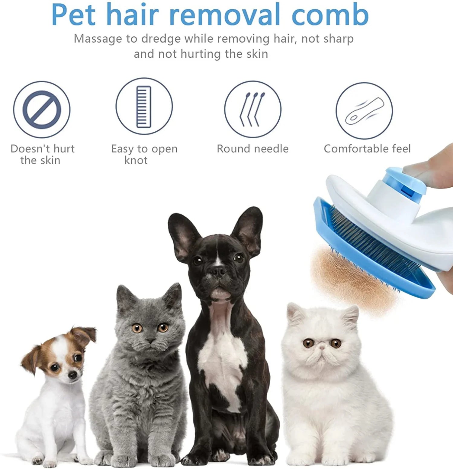 Dog & Cat Hair Remover Brush – Grooming Comb for Long Hair Pets