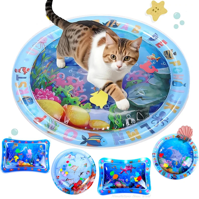 Interactive Cat Water Play Mat with Floating Fish – PVC Sensory Toy