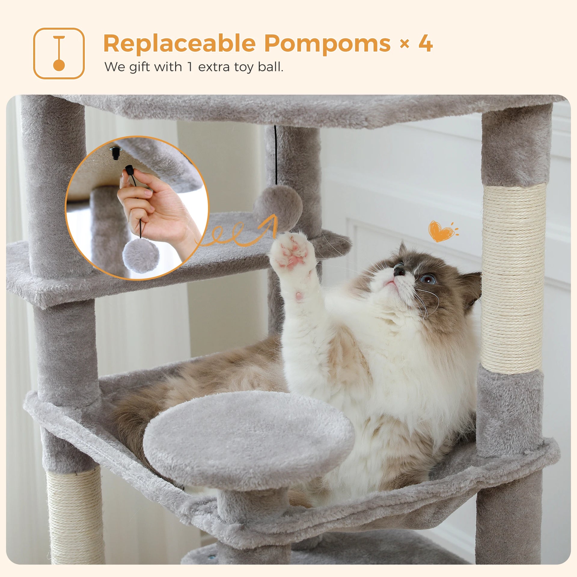 Large Cat Tree Tower for Indoor Cats – Multi-Level Cat Condo with Sisal Scratching Posts, Hammock, Padded Perches & Toys