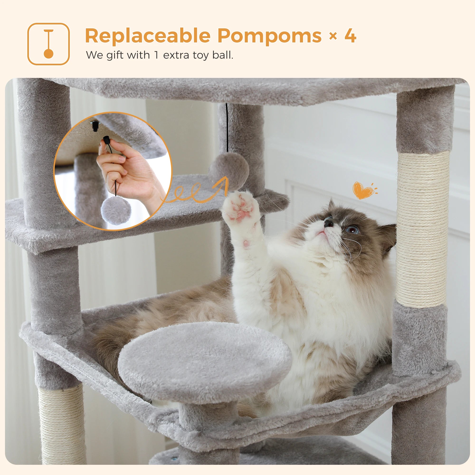Large Cat Tree Tower for Indoor Cats – Multi-Level Cat Condo with Sisal Scratching Posts, Hammock, Padded Perches & Toys