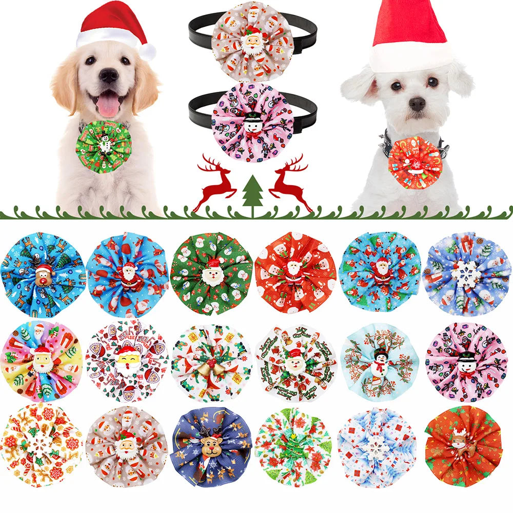 5/10-Pack Christmas Dog Bow Ties – Removable Elastic Grooming Accessories