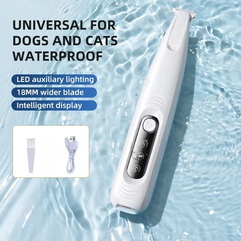 Type-C Dog Paw Trimmer with LED Light – Waterproof Pet Hair Clippers
