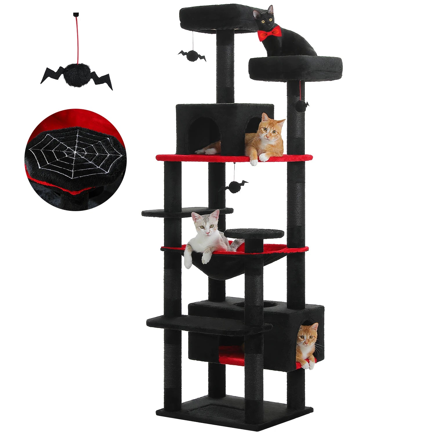 Large Cat Tree Tower for Indoor Cats – Multi-Level Cat Condo with Sisal Scratching Posts, Hammock, Padded Perches & Toys