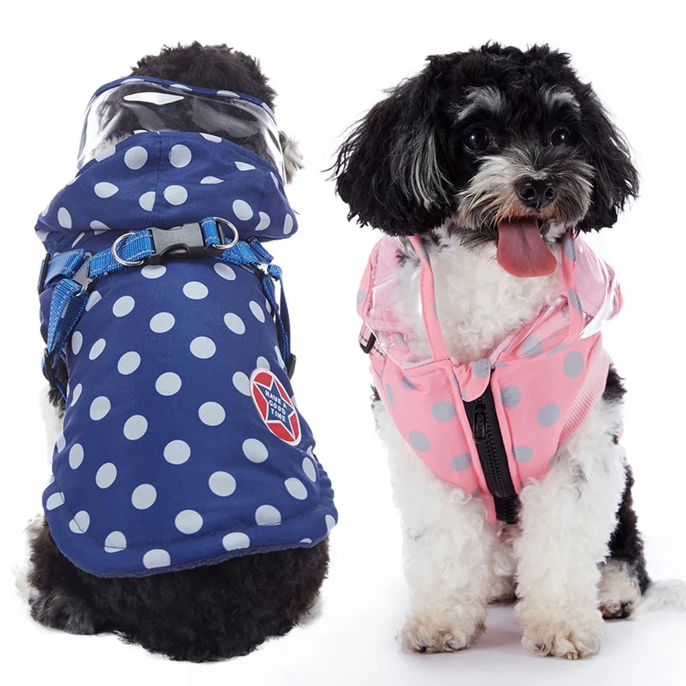 Winter Pet Dog Waterproof Coat with Harness – Warm Cotton Hooded Jacket for Small Dogs & Cats