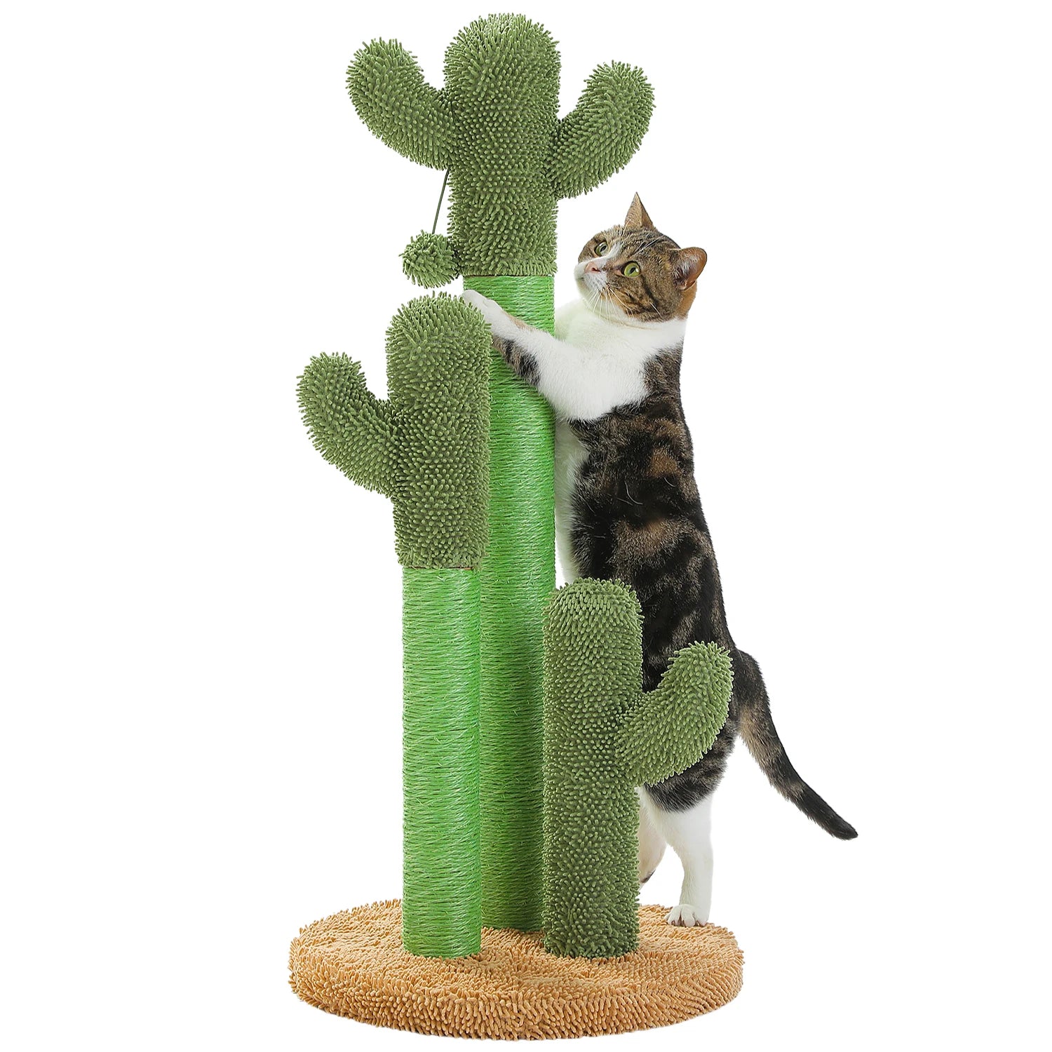 Cactus Cat Scratching Post – Tall Cat Scratcher for Indoor Cats with 3 Sisal Poles & Interactive Dangling Ball Toys