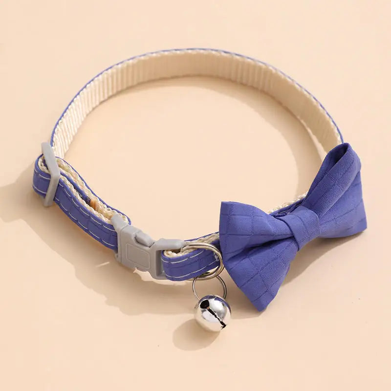 Adjustable Bow Collar with Bell – Solid Color for Puppies & Cats