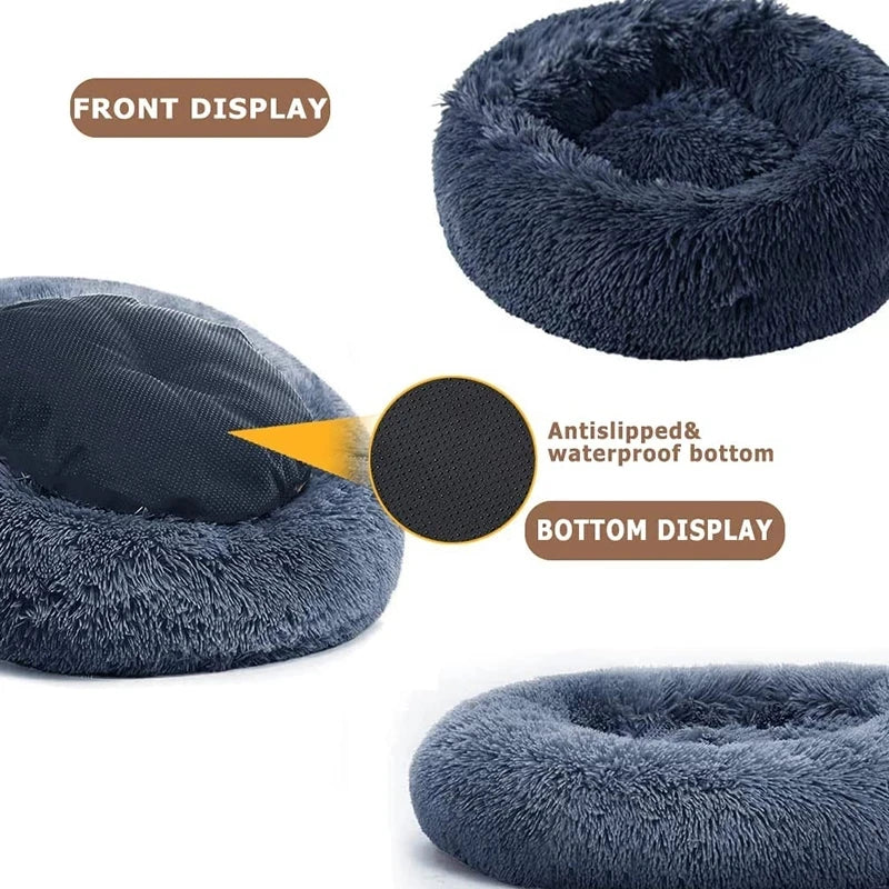 Round Plush Pet Bed for Cats & Dogs – Winter Warm Sleeping Bed