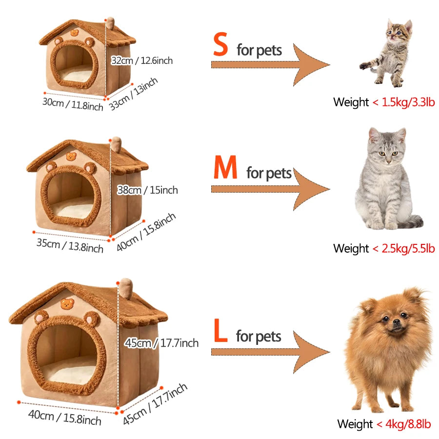 Foldable Cat & Dog House Bed with Removable Washable Cushion