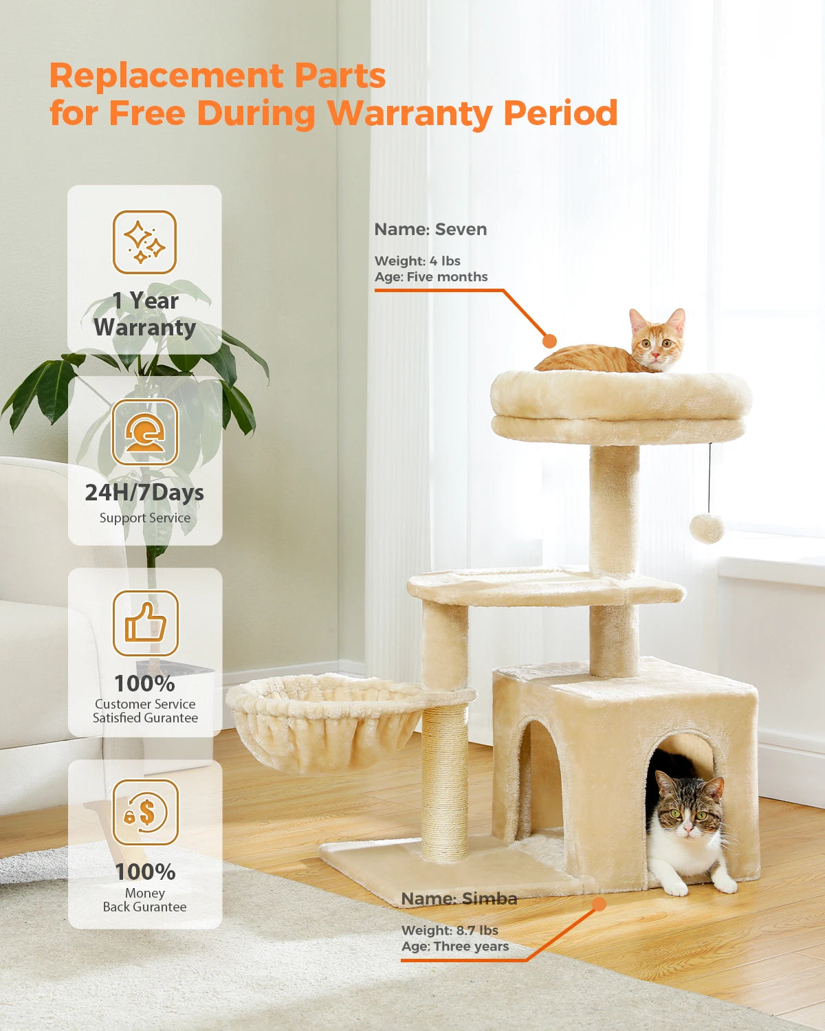 Cat Tree Tower for Indoor Cats – 2-Style Cat Activity Center with Scratching Posts, Large Hammock & Removable Top Perch, Grey