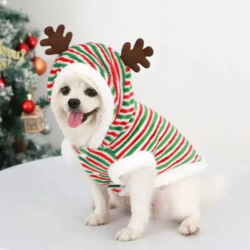 Christmas Dog Hoodie – Warm Elk & Santa Coat for Small & Medium Pets