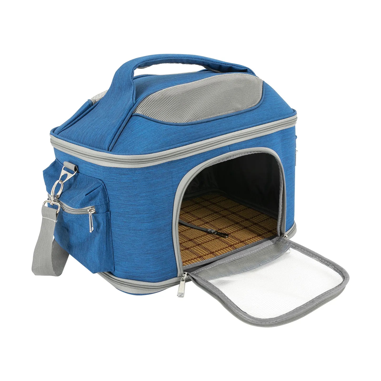 Blue Collapsible Pet Carrier – Waterproof Oxford Travel Bag