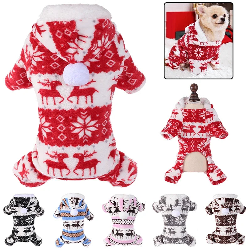 Winter Christmas Pet Jumpsuit – Warm Plush Onesie for Small & Medium Dogs & Cats
