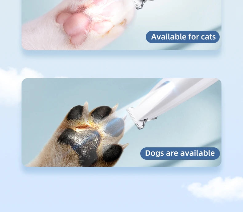 Type-C Dog Paw Trimmer with LED Light – Waterproof Pet Hair Clippers