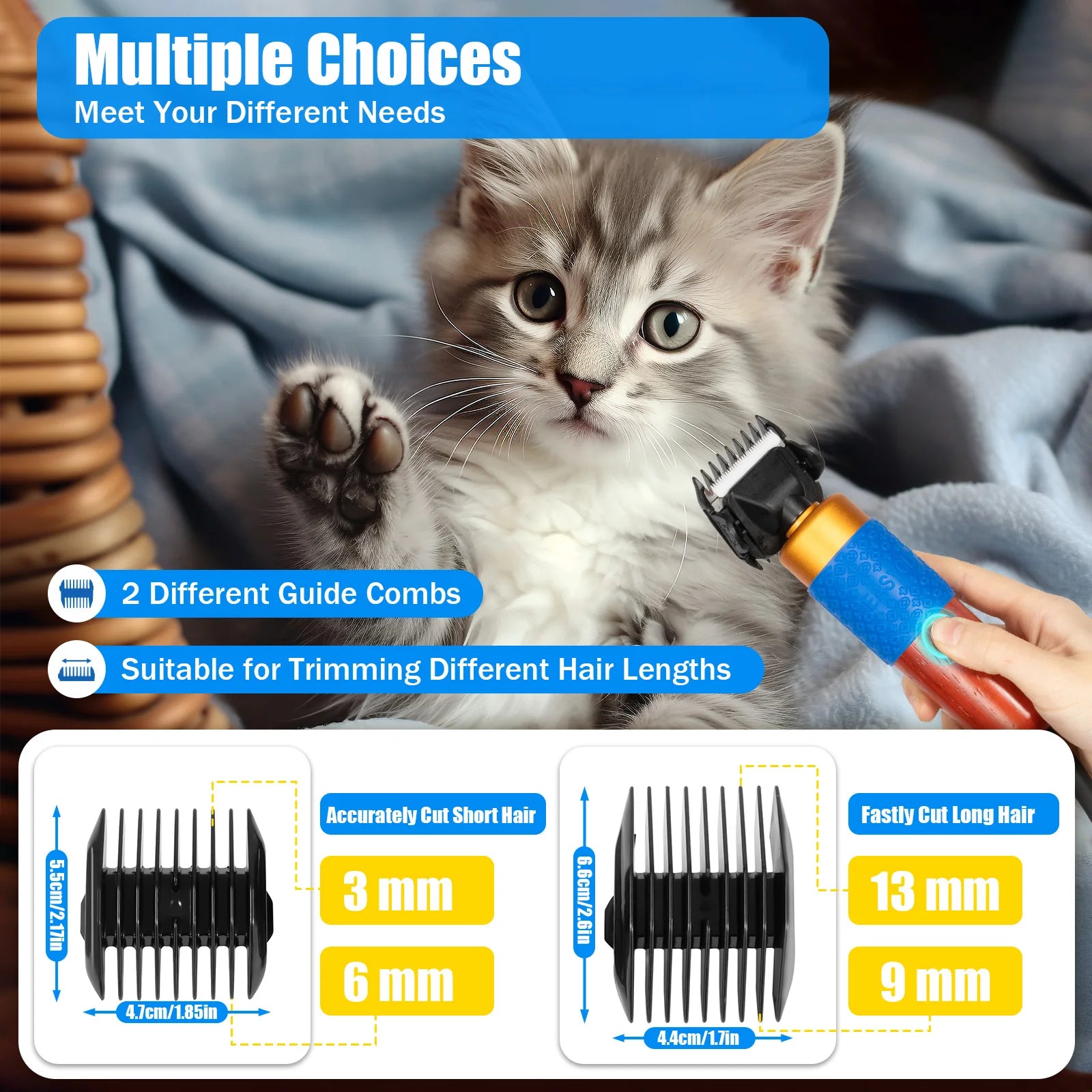 Home Pet Hair Clipper Set – 200W Low Noise Electric Pet Grooming Scissors with Guide Combs