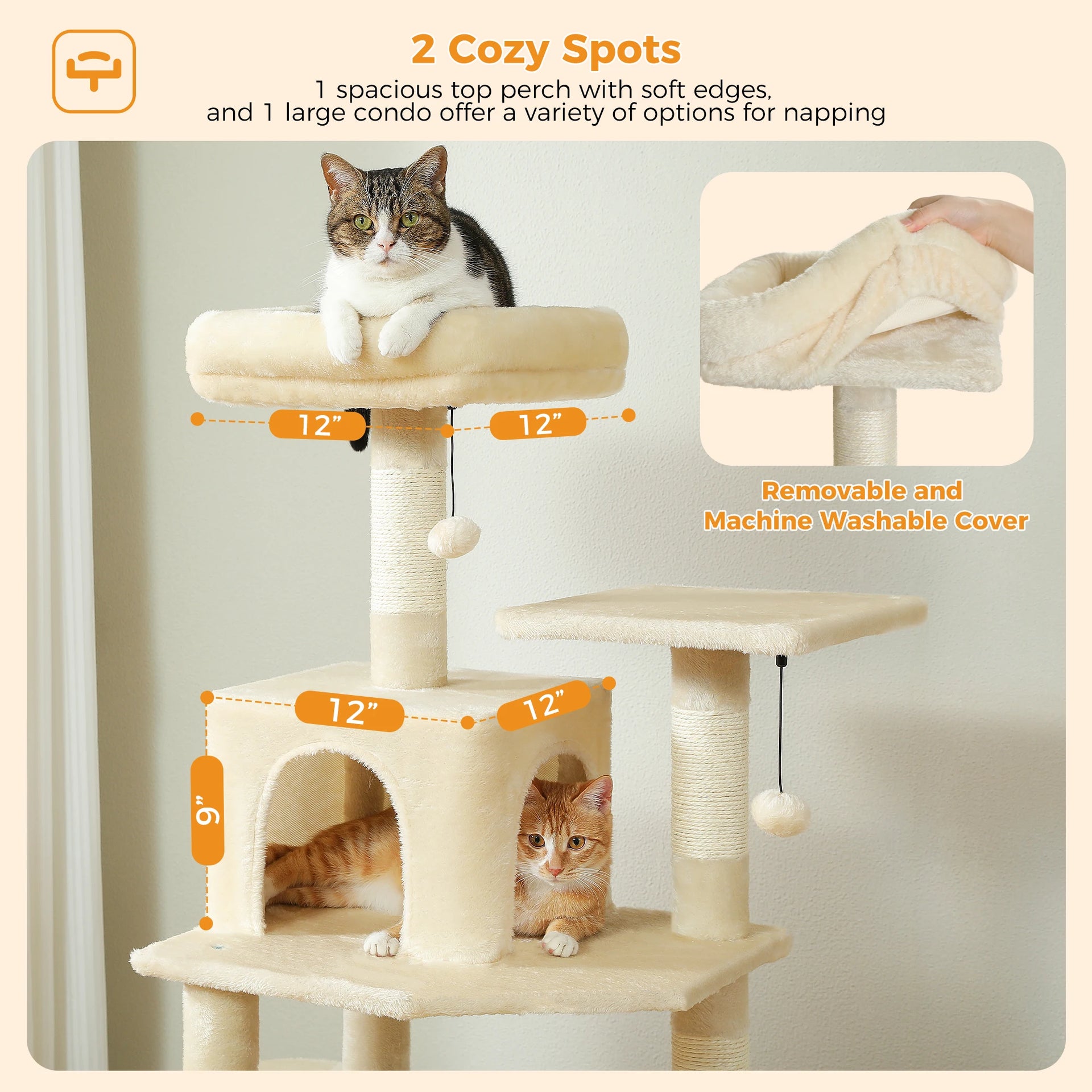 Large Cat Tree Tower for Indoor Cats – Multi-Level Cat Condo with Sisal Scratching Posts, Hammock, Padded Perches & Toys
