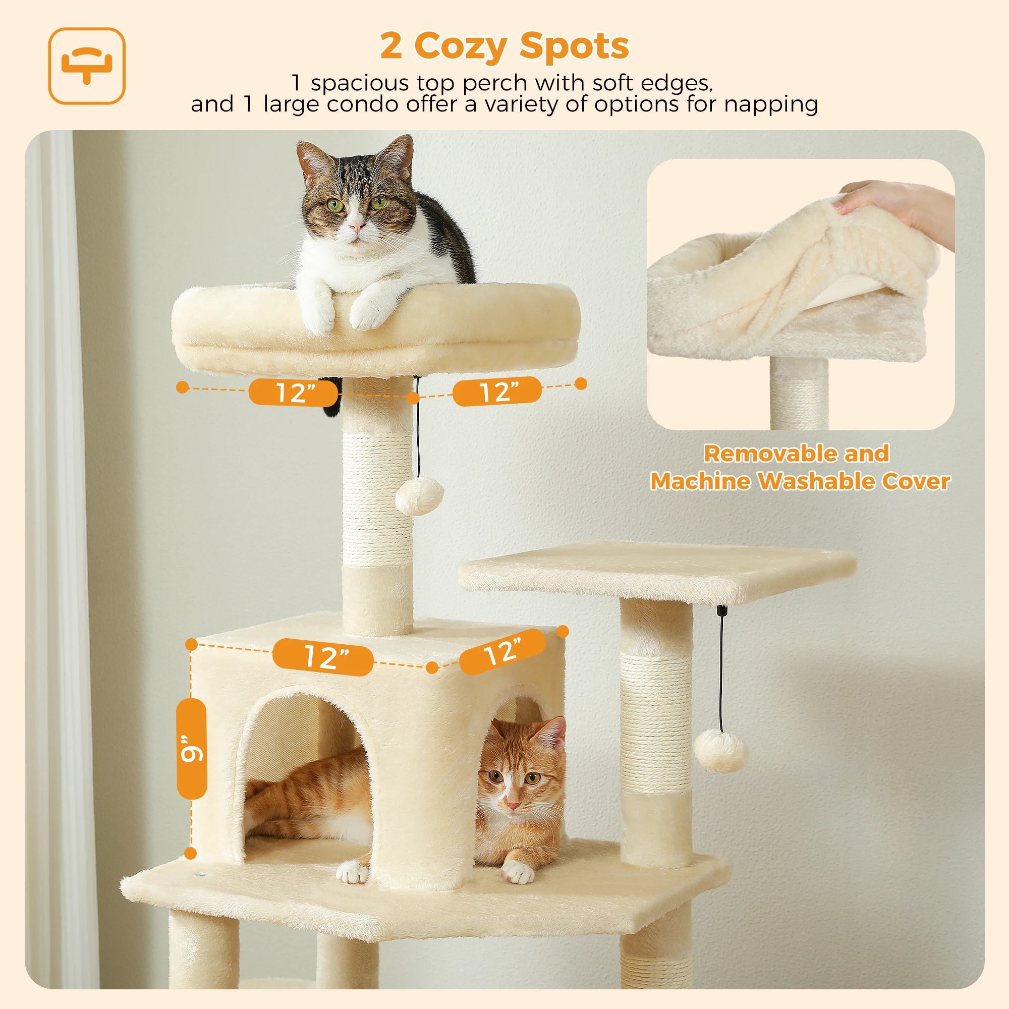 Large Cat Tree Tower for Indoor Cats – Multi-Level Cat Condo with Sisal Scratching Posts, Hammock, Padded Perches & Toys
