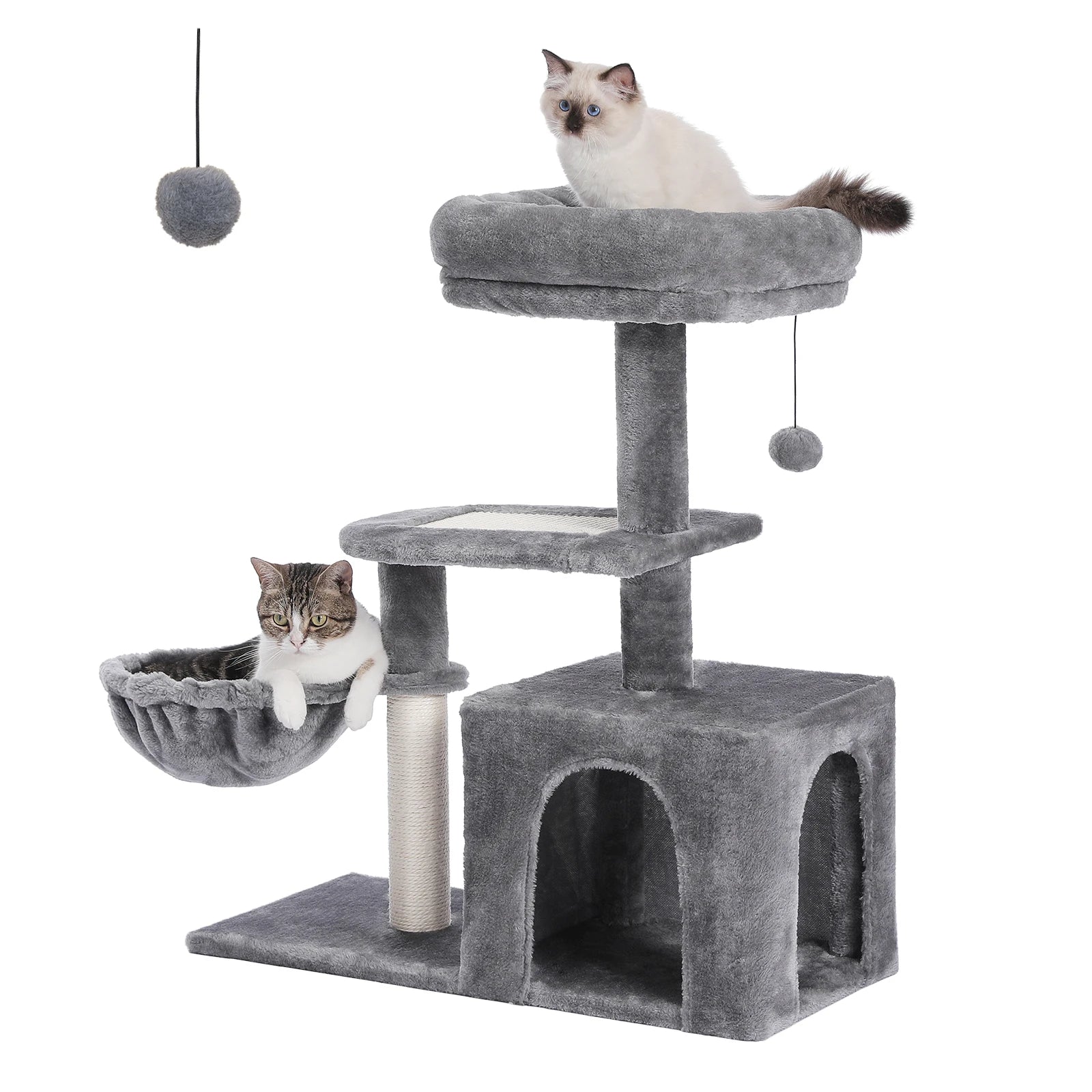 Cat Tree Tower for Indoor Cats – 2-Style Cat Activity Center with Scratching Posts, Large Hammock & Removable Top Perch, Grey