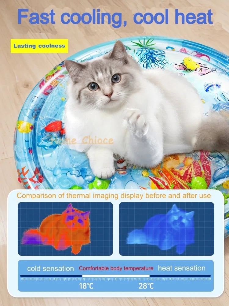 Interactive Cat Water Play Mat with Floating Fish – PVC Sensory Toy