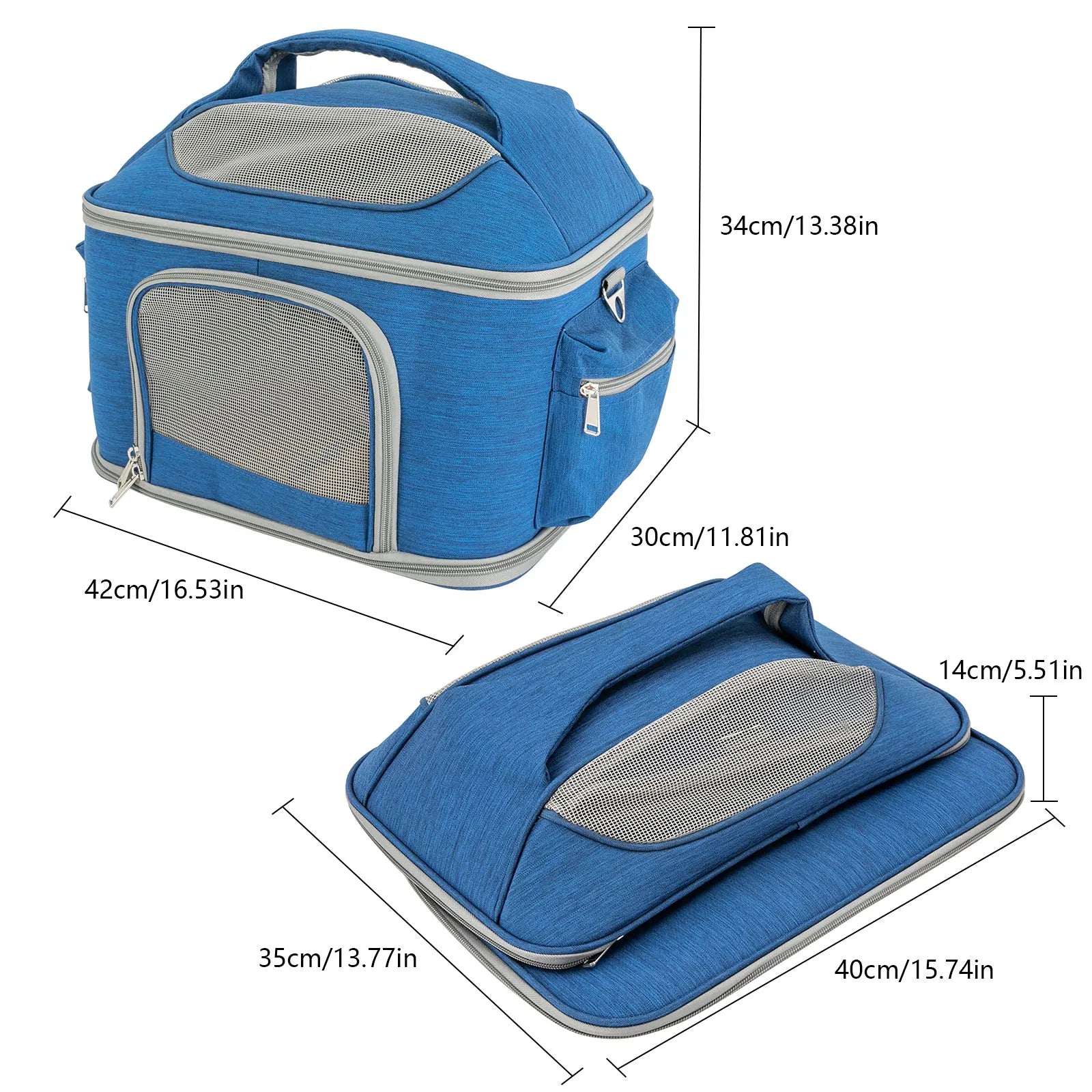 Blue Collapsible Pet Carrier – Waterproof Oxford Travel Bag