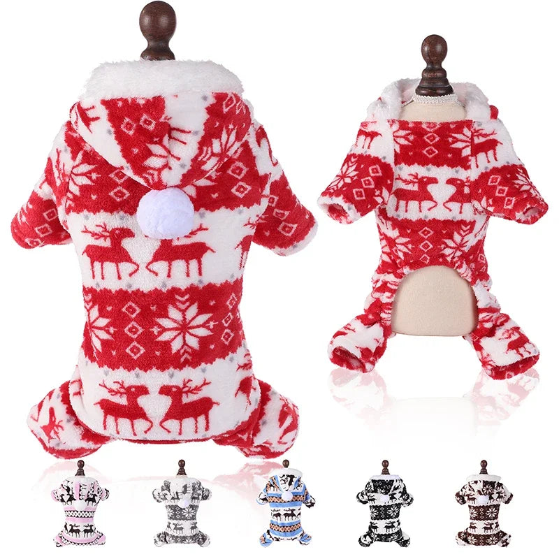 Winter Christmas Pet Jumpsuit – Warm Plush Onesie for Small & Medium Dogs & Cats