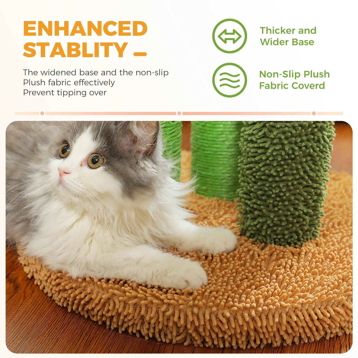 Cactus Cat Scratching Post – Tall Cat Scratcher for Indoor Cats with 3 Sisal Poles & Interactive Dangling Ball Toys